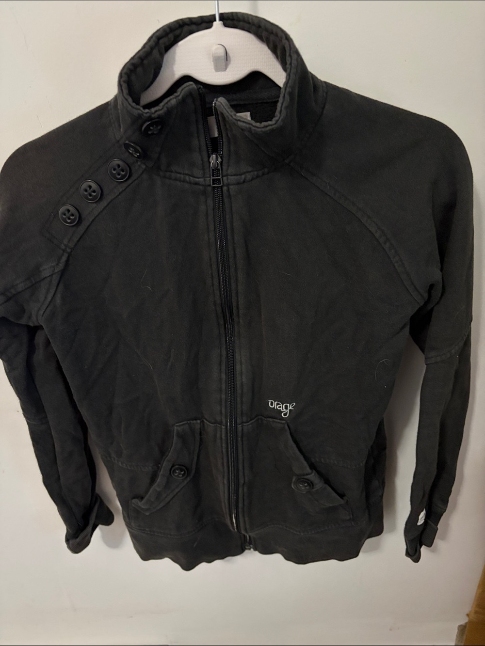 Orage Black Zip-Up Bomber Jacket with Buttoned Shoulder